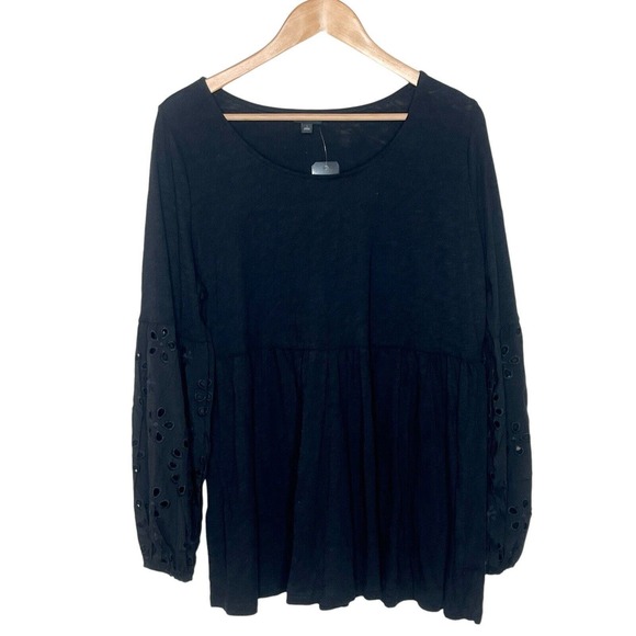 Torrid Eyelet Lace Ruffled Top Black Womens 1X Blouse Dark Romantic Fairy Grunge - Picture 1 of 8